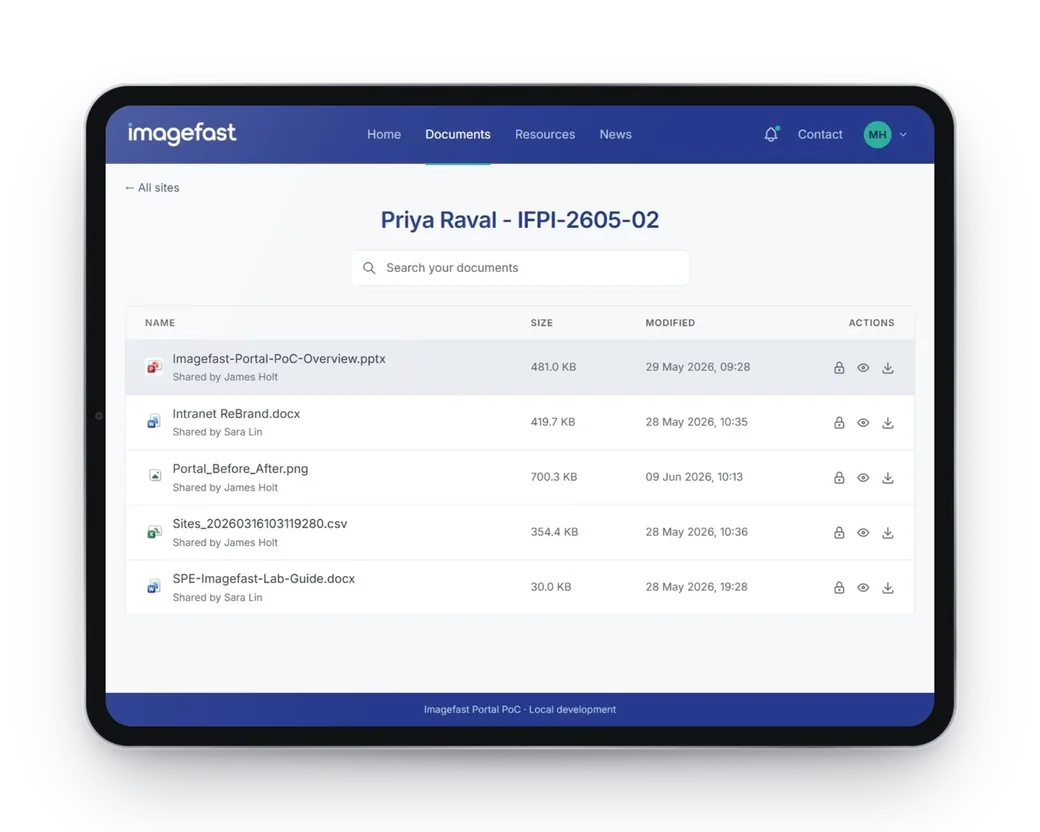 The same documents in Imagefast Portal, in a clean branded list with search